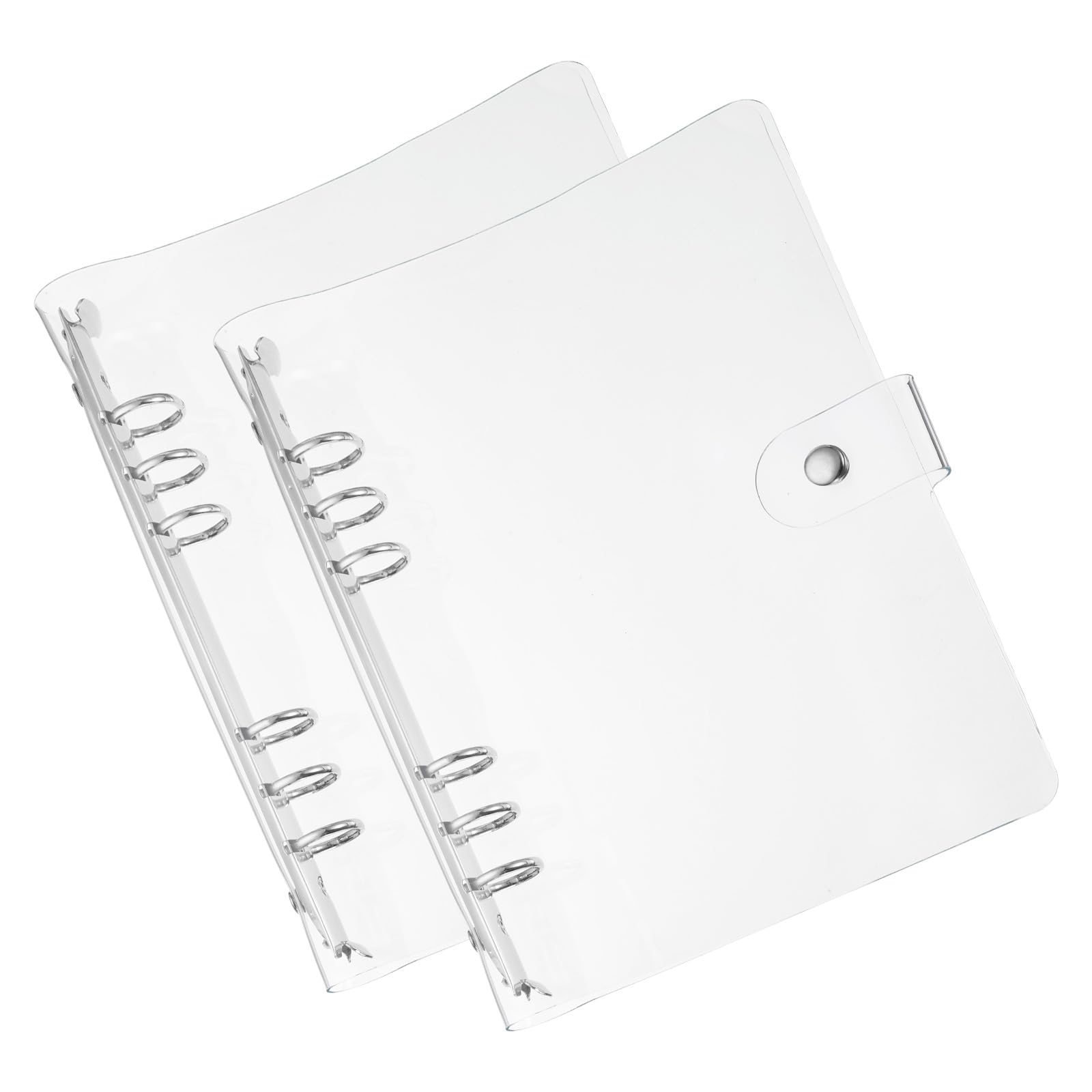 PATIKIL A5 Clear Binder Cover, 2Pcs Soft PVC Loose Leaf Binder Protector Refillable Notebook Shell with Snap Button Closure 6 Ring for DIY Meeting Notebook Folder, Silver Tone