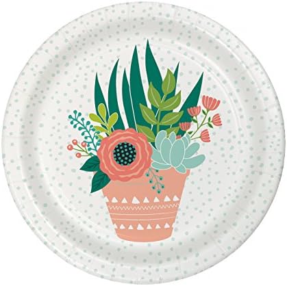 Hello Spring Decor 9" Paper Dinner Plates Package of 8 Succulent Theme