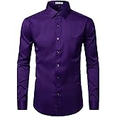 ZEROYAA Men's Business Formal Slim Fit Long Sleeve Button Up Dress Shirts with Pocket