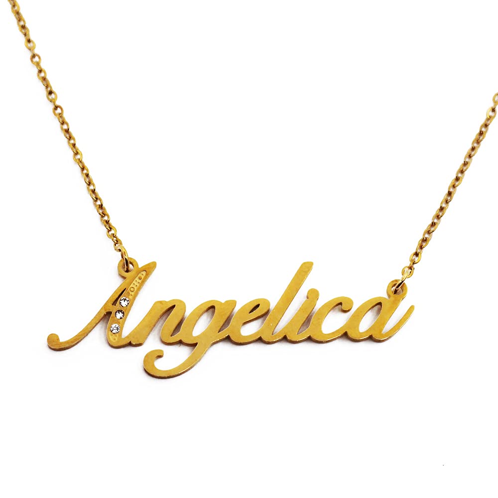 Kigu Name Necklace Angelica - Gold Tone - Custom Name Necklace - Personalised Jewellery for Ladies- Customised Jewellery for Girls- Custom Pendant Angelica