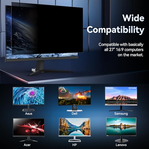 Protescreen Widescreen Computer 27 Inch Privacy Filter, Removable Screen Protector Film, Anti-Spy Blue Light Anti-Spy Coating for PC & Monitor 27 Inch 16:9
