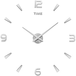 Fanyuanfds Frameless DIY Wall Clock,Large 3D Mirror Wall Clock Home Decorations for Home Living Room Bedroom Office Decoration (Black) (WL04-Sliver)