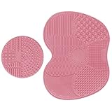 Makeup Brush Cleaning Mat, ESARORA Makeup Brush Cleaner Pad Set of 2 Cosmetic Brush Cleaning Mat Portable Washing Tool Scrubber Suction Cup (Light Pink)