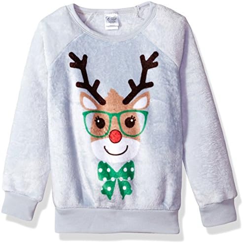 Evy Big Girls' Reindeer Lights Cozy Woobie Pullover Top, Heather Grey, 7/8