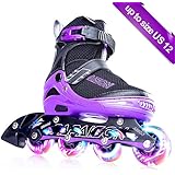 PAPAISON Adjustable Inline Skates for Kids and Adults with Full Light Up Wheels, Outdoor Blades Roller Skates for Girls and Boys, Men and Women