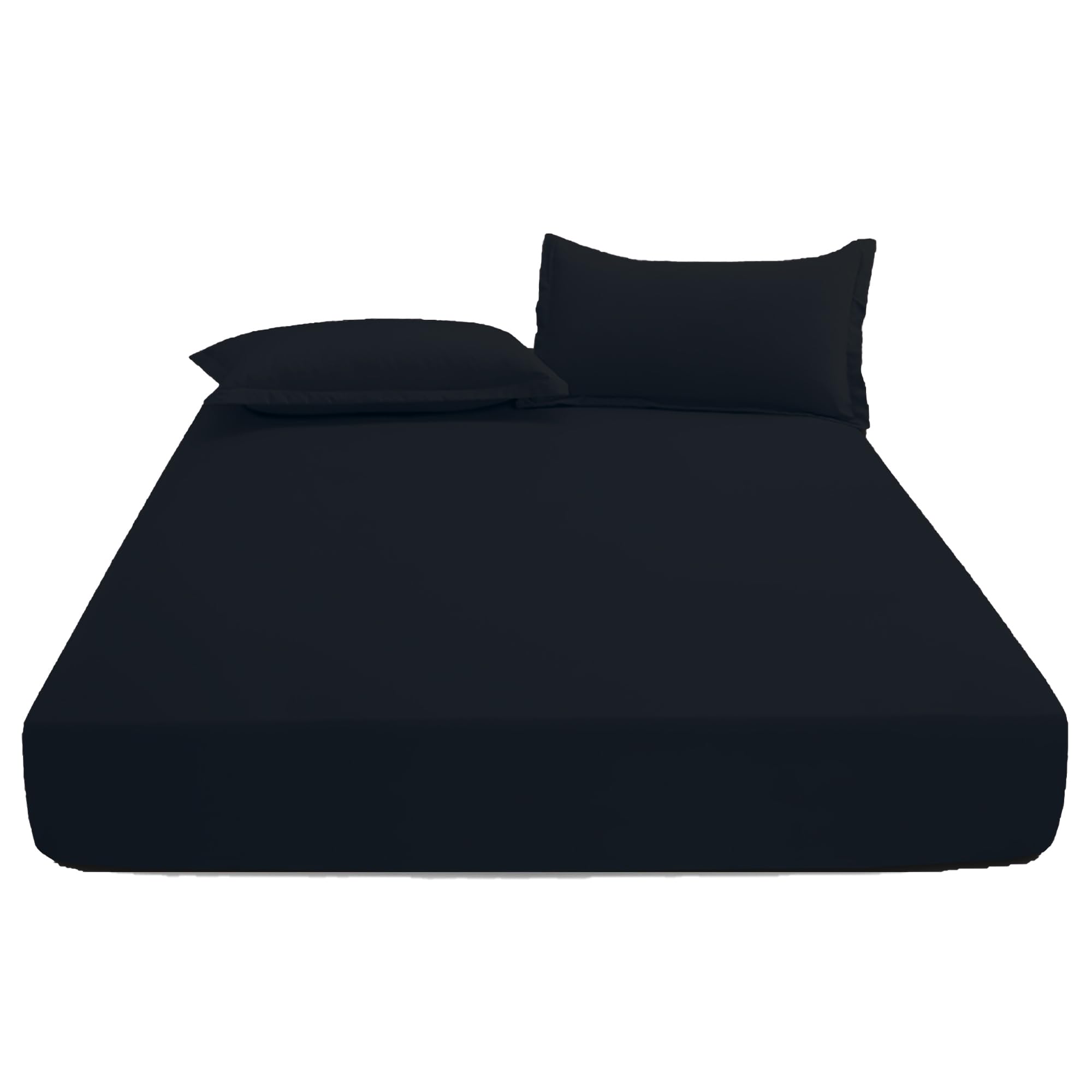 KHIM Luxury Extra Deep Fitted Sheet 16”/40CM Breathable Poly Cotton Plain Soft Long-Lasting Bed Sheet Single Double King Super King (Black, King)