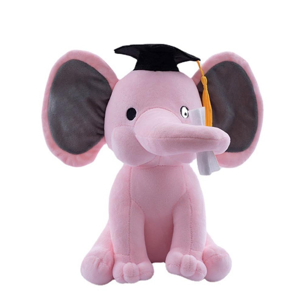 Tikwisdom Stuffed Animals - Elephant, Graduation Elephant with Diploma Tasseled Hat, Large Plush Elephant, this is the perfect graduation gift for girls and boys 25cm (Pink)