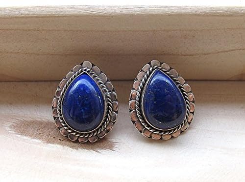 FootSoles24 Natural Blue Lapis Stud Earrings, Oxidized Sterling Silver Stud Earrings, Gemstone Earrings - Bridesmaid Gifts