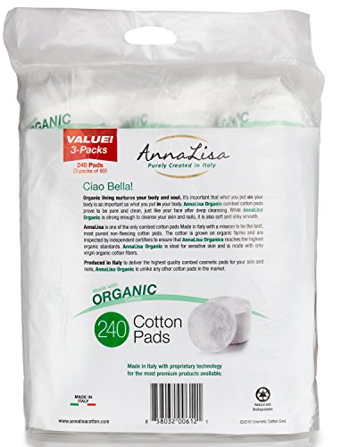 Italian 100% Organic Cotton Rounds, 240 Count (3 Pack of 80)