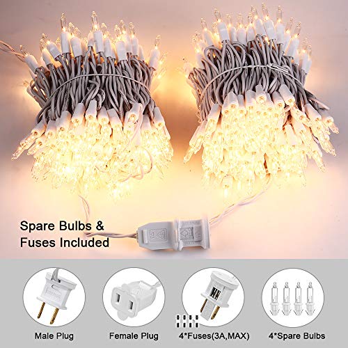 Brizled Christmas Lights, 300 Count 66ft Incandescent Mini Christmas Lights, Connectable 120V UL Certified Clear Christmas Tree Lights for Xmas, Wedding, Bedroom, Porch Decor, White Wire, Warm White