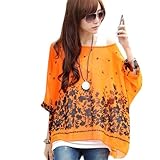 Waltzmart Women's Batwing Dolman Sleeve Chiffon T-Shirt Boho Loose Blouse