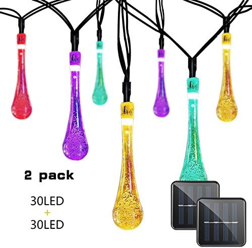 Binval Solar Waterdrop String Lights for Outdoor Patio Lawn Landscape Garden Home Wedding Holiday and Christmas decorations[19.7feet - 6m - 30LED-Multi Color] 2-Pack