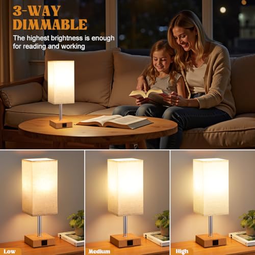 Aooshine Bedside Lamps, Table Lamp for Living Room Bedroom, Touch Lamps Bedside with USB A+C Charging Ports, Dimmable Bedroom Lamp with Fabric Shade for Kids Room, Study, Dorm, Office(Bulb Included)