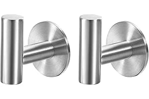 2-Pack Brushed Nickel 304 Stainless Steel Towel Hooks, Heavy-Duty Self-Adhesive Bathroom & Kitchen Hooks - No Drill Waterproo