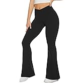 TNNZEET Black Flare Leggings for Women, Crossover Yoga Pants with Pockets Bootcut Flared Leggings