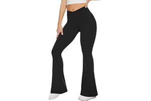TNNZEET Black Flare Leggings for Women, Crossover Yoga Pants with Pockets Bootcut Flared Leggings