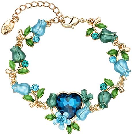 JoinMe Women's Fashion Orchid Crystal Love Heart Inspired Bling Tennis Bracelet Gold-Tone Blue