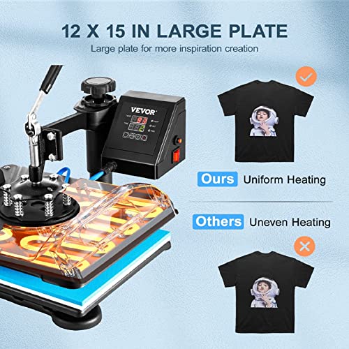 VEVOR Heat Press Machine, Heat Press 12x15 Inch, 5 in 1 Combo Digital