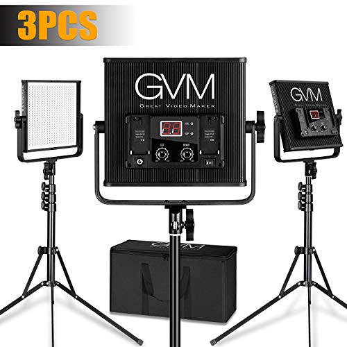 LED Video Light GVM 520LS CRI97+ TLCI97+ 18500lux Dimmable Bi-Color 3200K-5600K Light for Outdoor Interview Studio Portrait Photographic 3 pcs Kit