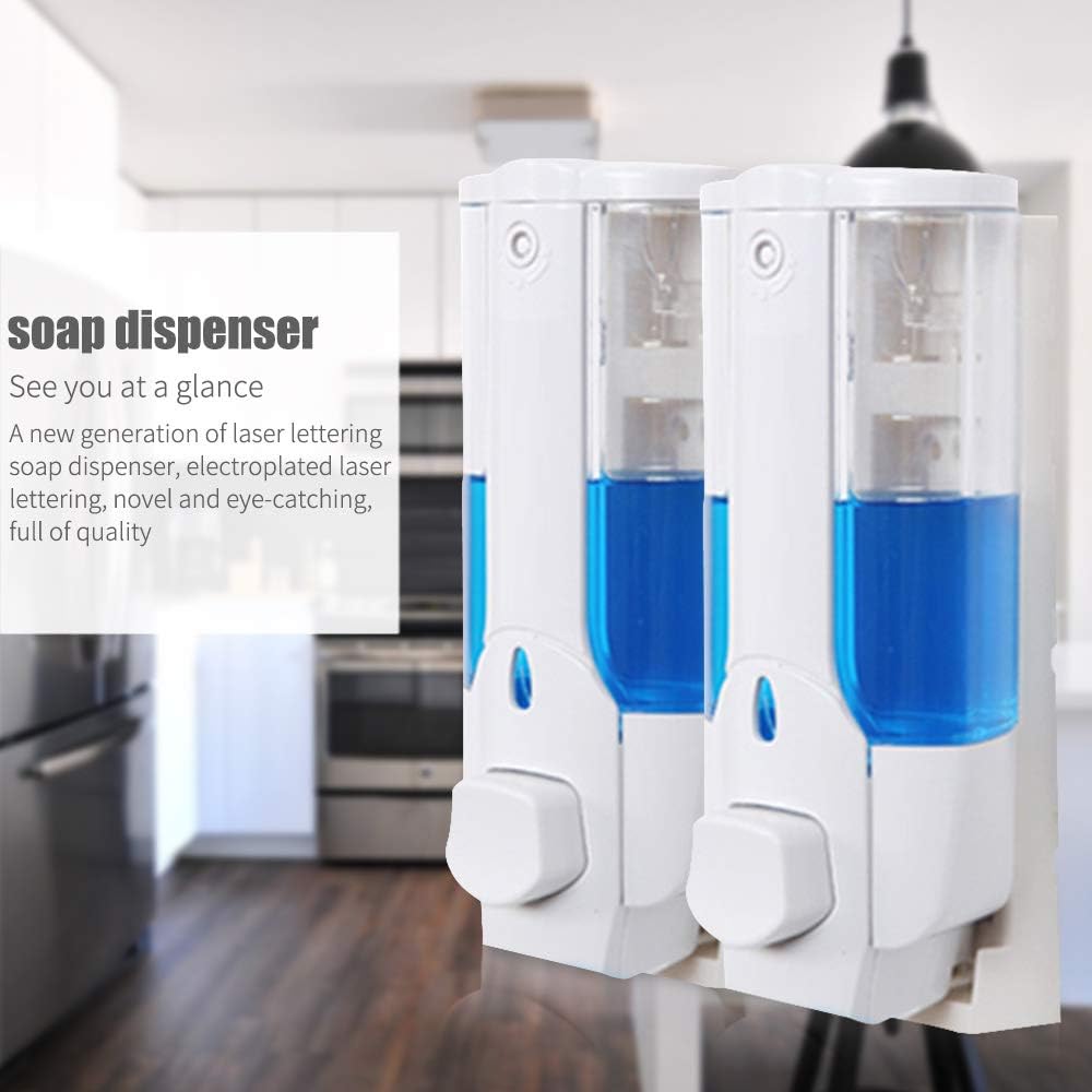 Springdoit Wall Soap Dispenser, 350ML Single Head Wall Soap Dispenser Manual Soap Dispenser Removable & Reusable Bathroom Hand Sanitizer Dispenser Shower Gel Shampoo Containers, ABS-Blue