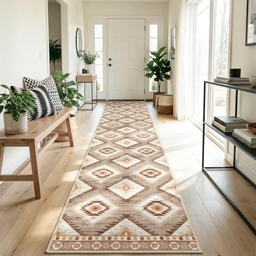 DEFYNEE Teppich Läufer Flur 60 x 240 cm, rutschfest Küchenläufer, Kurzflor Teppichläufer, Waschbar, Faltbar, Boho Design – für Flur, Küche, Wohnzimmer