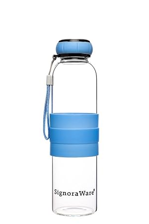 Signoraware Aqua Marine Glass Water Bottle, 550ml/24mm, Blue