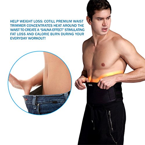 Cotill Waist Trimmer Ab Belt for Men Women - 3 Adjustable Closure Waist Trainer - Stomach Wrap Slimming Sauna Weight Loss Belts and Lower Back Lumbar Support (Medium)