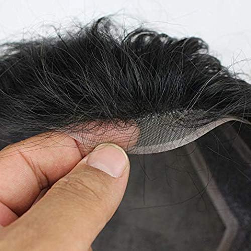 BOXO Full Head Hair Wig Hair Patch System Front Lace Hair Toupee for Men and Boys in Black Brown Color (Free Red Tape and Clips) (7 x 5)