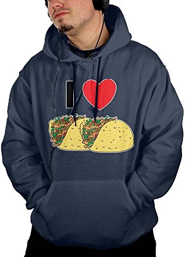 Mens Funny I Love Tacos Fashion Long Sleeve Workout Hoodies For Gym Jogging Hiking Fleece With Kangaroo Pocket Sweater