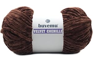 Buvemu Velvet Chenille Yarn, Super Soft Fluffy Bulky for Knitting Crocheting Crafting Blanket Amigurumi, 100 Gram (3.53 Ounces) 131 Yards (120 Meters) (Chocolate Brown)