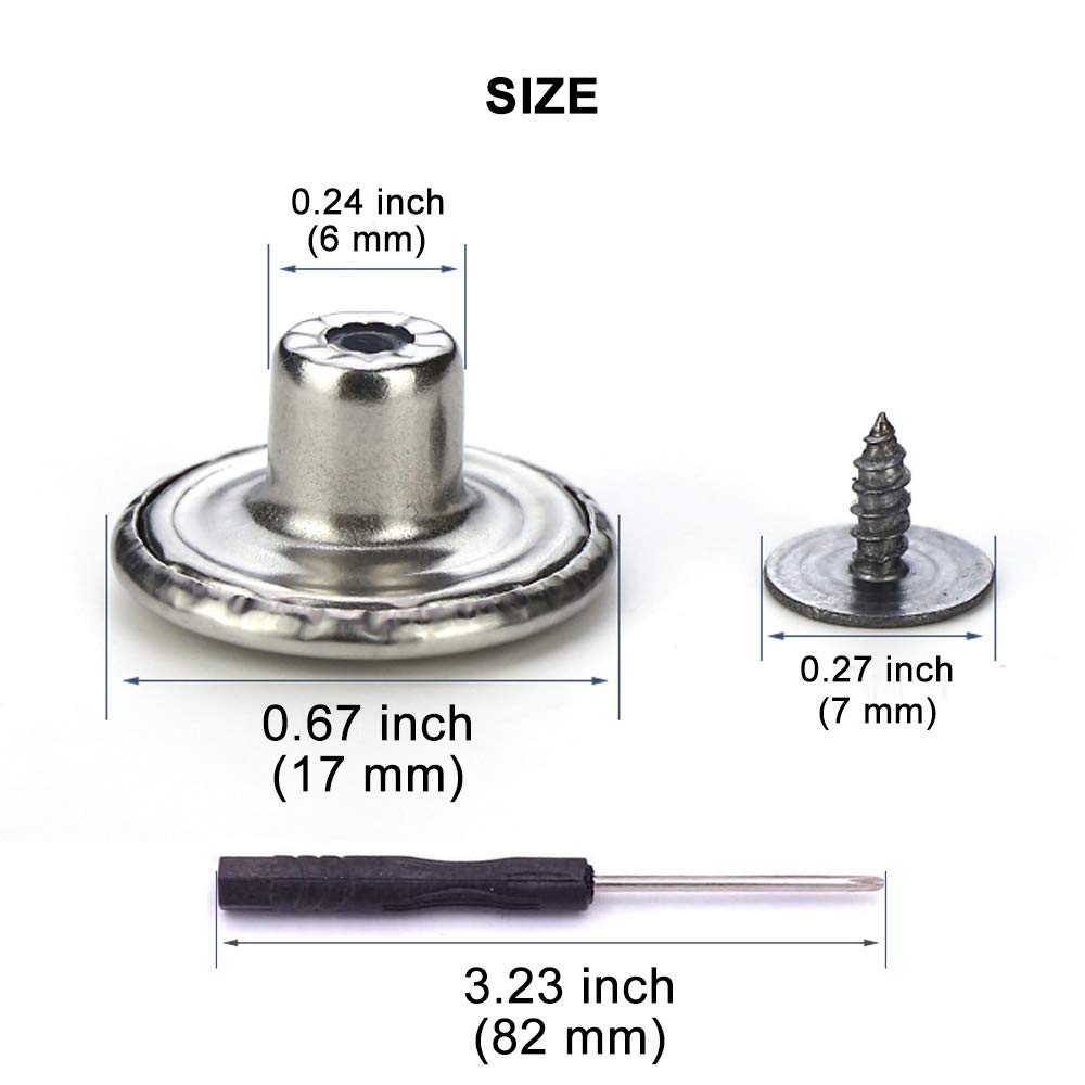 15 Sets Replacement Jeans Buttons, 17mm No-Sew Nailess Removable Metal Jeans Button Replacement Repair Combo Thread Rivets and Screwdrivers