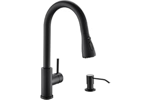 Kicimpro Black Kitchen Sink Faucet with Soap Dispenser, 3 Modes Black Kitchen Faucet with Pull Down Sprayer and Soap Dispenser, 304 Stainless Matte Single Handle Kitchen Faucets with Water Lines