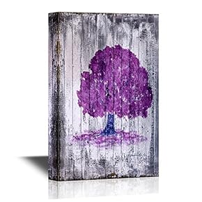 Canvas Wall Art - Purple Tree on Wood Background - Vintage Style Gallery Wrap Modern Home Art | Ready to Hang - 12x18 inches