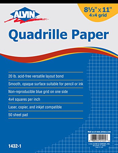 Alvin Quadrille Paper 4x4 Grid 50-Sheet Pad, 8.5" x 11" (1432-1)