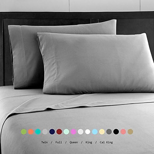 Prime Bedding Bed Sheets - 4 Piece King Size Sheets, Deep Pocket Fitted Sheet, Flat Sheet, Pillow Cases - Dark Gray