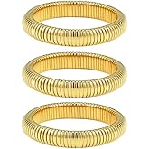 MUCAL Gold Bangle Bracelets for Women 3pcs Chunky Gold Bracelets Stainless Steel Gold Bangles Non Tarnish Waterproof Stretch and Flexible