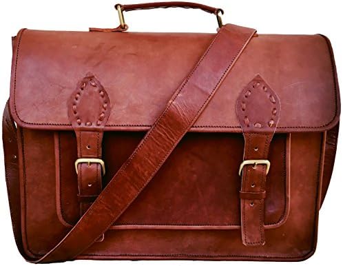 B &amp; H Genuine Leather Messenger Bag 15" Laptop Bag Leather Satchel Briefcase Bag antique color
