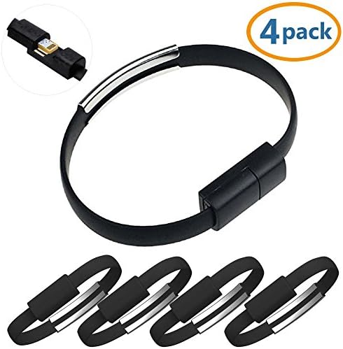 SHARPALIN 4 Pack 8in Mini Short Flat Bracelet Charging Data Cable For iPhone 5 6 7/Plus, iPad mini 4th, iPod touch 5, nano 7 (4Pack Bracelet Cable for Iphone)