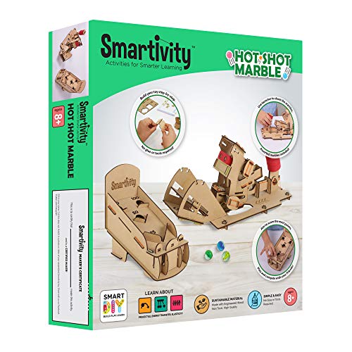 Smartivity Hot Shot Marble 3D Wooden Model Engineering STEM Learning Toy for Kids Ages 6 and Up includes Rubber Bands, Marbles, Engineered Wood Components, Instruction Manual, Learner's Log