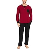 SWOMOG Mens Pajamas Set Long Sleeve Mens Sleepwear Pj Sets Henley Shirts and Pants Soft 2 Pcs Lounge Sets with Pockets