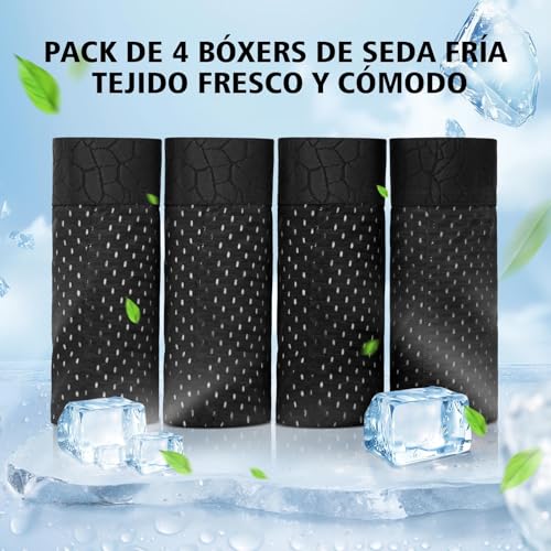 Hellomamma Men's Long Boxer Briefs: Breathable Mesh Cold Silk Underwear – Anti-Chafe Tagless for Men for Sport Gym and Cycling Size S-XL Pack of 4