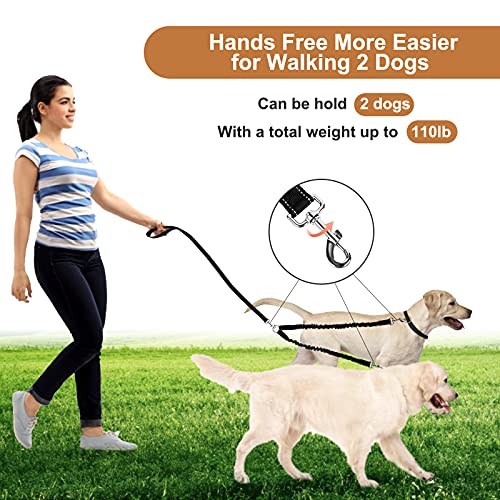 Onlyesh Double Dog Lead, 360 Degrees Rotation, No Tangle, Dual Shock Absorbing Bungee Double Dog Leash for 2 Medium to Large Dog Walking Training
