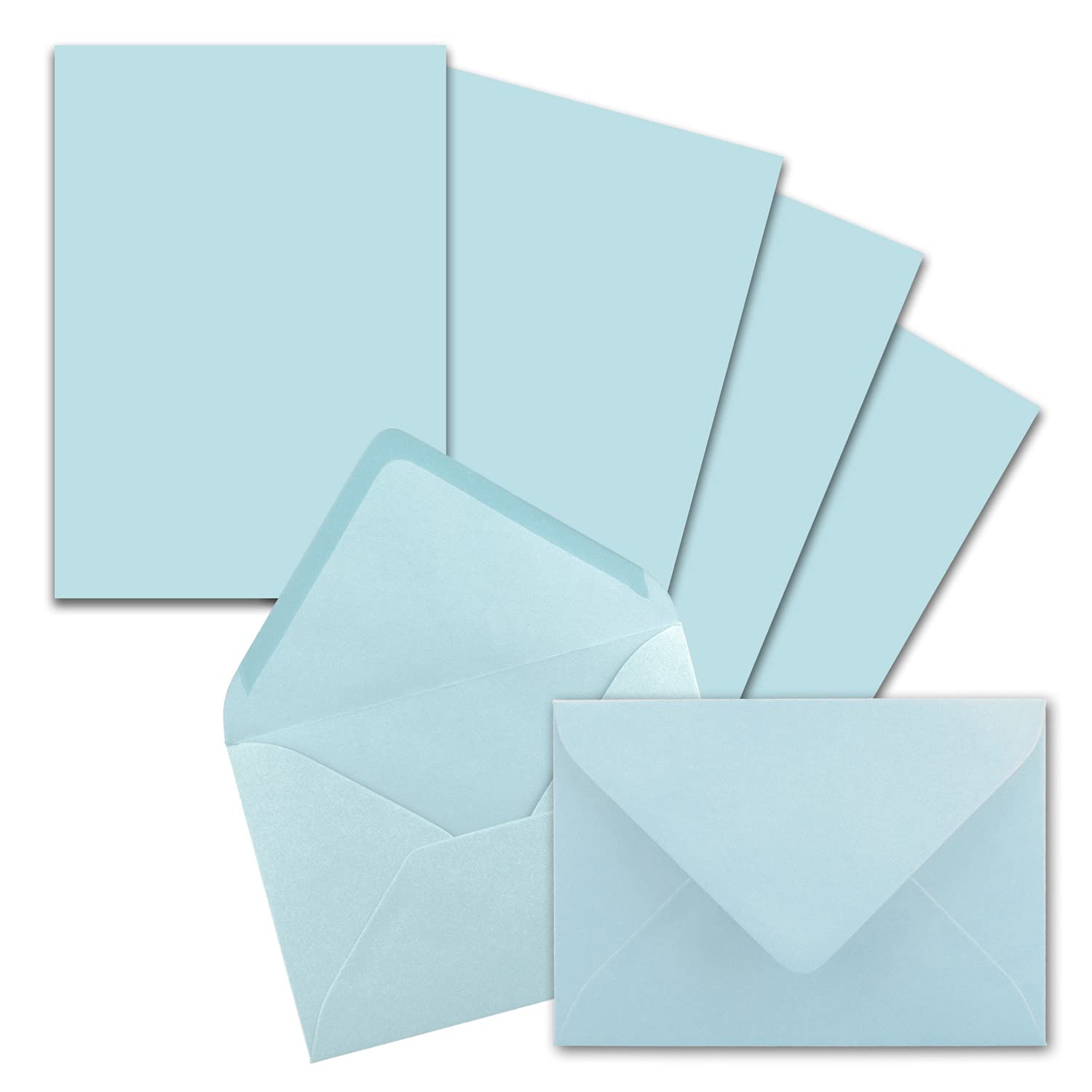25x stationery sets DIN A5 with C6 envelopes - light blue - wet glue (blue) - matt writing paper with envelopes -
