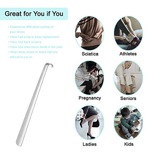 Metal Shoe Horn - Extra Long Handled Shoe Horn - 16.5" Heavy Duty Stainless Steel Shoehorns for Men, Women, Kids, Seniors, Pregnancy, Disabled, Back Pain, Arthritis, Sciatica, Boots, Dress, Sneakers - Thumbnail 5
