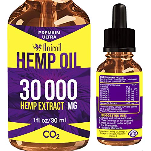 Hemp Oil Drops 30 000mg, 100% Pure Natural Ingredients, Co2 Extracted, Helps with Pain, Vegan Vegetarian Friendly