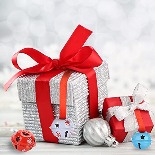 MCPINKY Christmas Jingle Bells, 40PCS Bulk Craft Bells with Star Cutouts Christmas Metal Sleigh Bells and a Roll of Ribbon for Christmas Tree Wreath Garland Ornaments Holiday Gift DIY Decor
