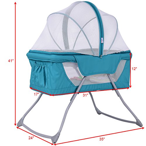 Costzon Baby Bassinet, Lightweight Foldable Rocking Bed with Mosquito Net & Carrying Bag (Green)