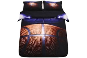 SDIII 3PCS Basketball Duvet Cover Full, Bed in a Bag Sports Duvet Cover with Corner Ties and Zipper Closure, Hotel Luxury, Cooling Duvet Cover for Kids, Boys and Girls, Full