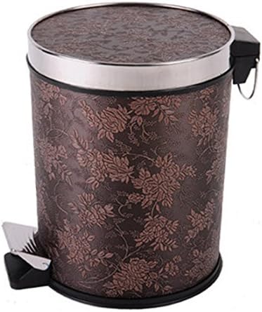 Trash Can with Lid, BBDI 10L PU Leather Covered Surface Round Step Garbage Bin Wastebasket - Grape Leaves Vine Pattern