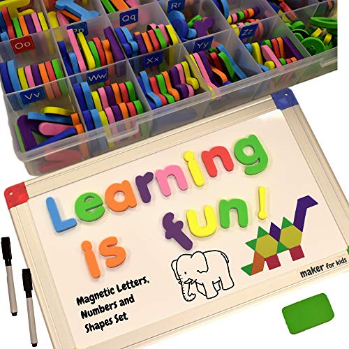 KOKO AROMA 291Pcs ABC Magnets Board Magnetic Letters Numbers and Shapes for Kids Toddlers with Storage Double-Side Drawing Whiteboard Uppercase Lowercase Foam Alphabet - Spelling Learning Games Set